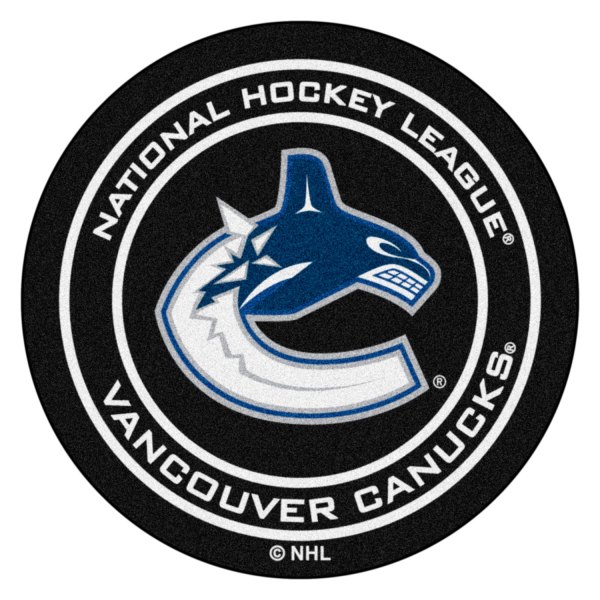 FanMats® - Vancouver Canucks 27" Dia Nylon Face Hockey Puck Floor Mat with "Jumping Orca" Logo