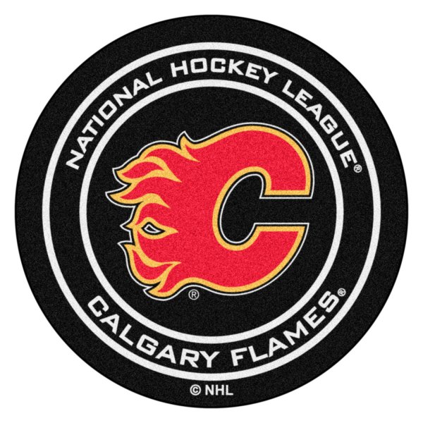 FanMats® - Calgary Flames 27" Dia Nylon Face Hockey Puck Floor Mat with "Flaming C" Logo