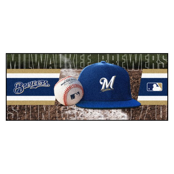 FanMats® - Milwaukee Brewers 30" x 72" Nylon Face Baseball Runner Mat with "M with Wheat" Logo