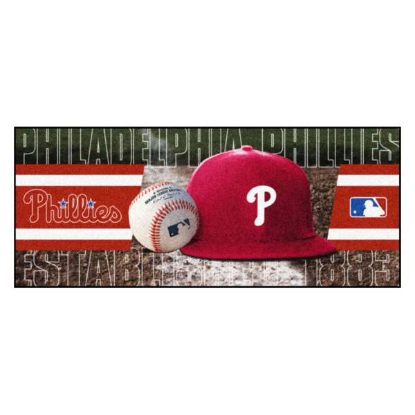 FanMats® - Philadelphia Phillies 30" x 72" Nylon Face Baseball Runner Mat with "Baseball Diamond, Bell & Script Phillies" Logo