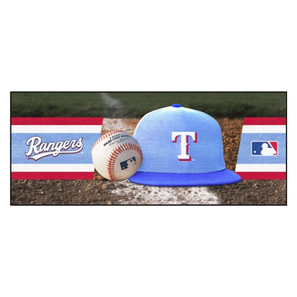 FanMats® - Texas Rangers 30" x 72" Nylon Face Baseball Runner Mat with "Circular Teaxas Rangers, Baseball & T" Logo