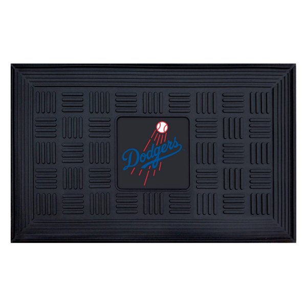 FanMats® - Los Angeles Dodgers 19.5" x 31.25" Ridged Vinyl Door Mat with "Script Dodgers with Baseball" Logo