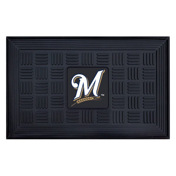 FanMats® - Milwaukee Brewers 19.5" x 31.25" Ridged Vinyl Door Mat with "M with Wheat" Logo