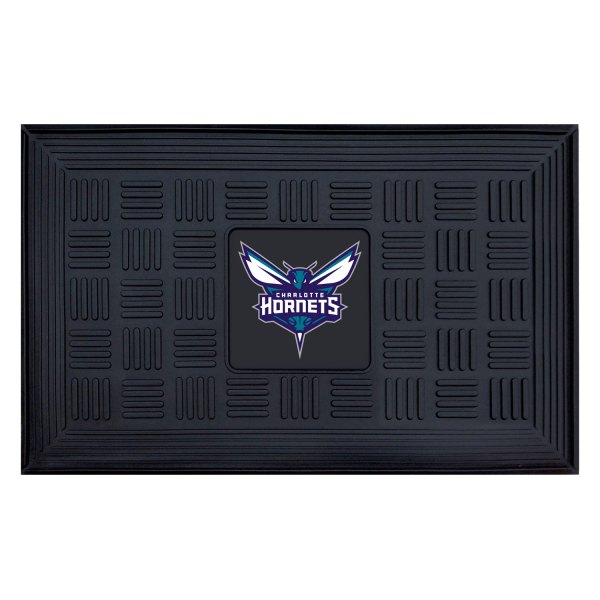 FanMats® - Charlotte Hornets 19.5" x 31.25" Ridged Vinyl Door Mat with "Hornet with Wordmark" Logo