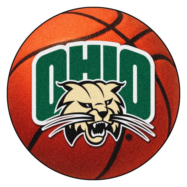 FanMats® - Ohio University 27" Dia Nylon Face Basketball Ball Floor Mat with "OHIO Cat" Logo