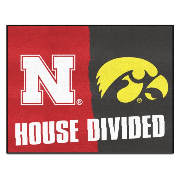 FanMats® - University of Nebraska/University of Iowa 33.75" x 42.5" Nylon Face House Divided Floor Mat