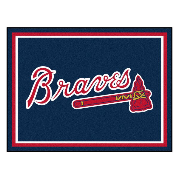 FanMats® - Atlanta Braves 96" x 120" Nylon Face Ultra Plush Floor Rug with "Braves Script with Tomahawk" Logo