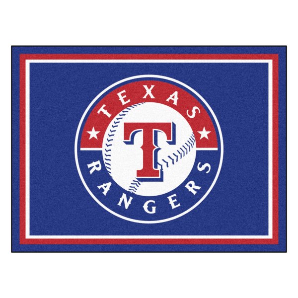 FanMats® - Texas Rangers 96" x 120" Nylon Face Ultra Plush Floor Rug with "Circular Teaxas Rangers, Baseball & T" Logo