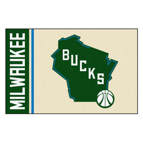 FanMats® - Milwaukee Bucks 19" x 30" Nylon Face Uniform Starter Mat with "Wisconsin & Bucks" Logo & Wordmark