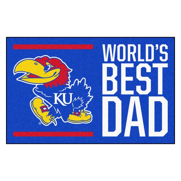 FanMats® - "World's Best Dad" University of Kansas 19" x 30" Nylon Face Starter Mat with "KU Bird" Logo