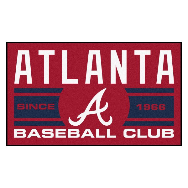 FanMats® - Atlanta Braves 19" x 30" Nylon Face Uniform Starter Mat with "Script A" Logo with City Name & Stripes