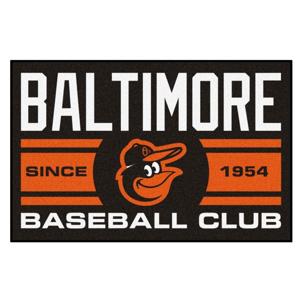 FanMats® - Baltimore Orioles 19" x 30" Nylon Face Uniform Starter Mat with "Cartoon Bird" Logo with City Name & Stripes