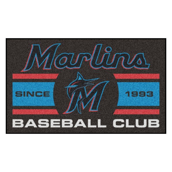 FanMats® - Miami Marlins 19" x 30" Nylon Face Uniform Starter Mat with "M" Logo with City Name & Stripes