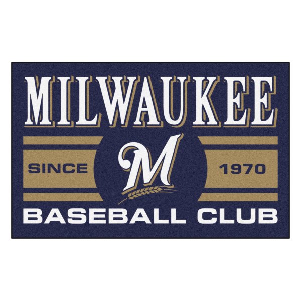 FanMats® - Milwaukee Brewers 19" x 30" Nylon Face Uniform Starter Mat with "M with Wheat" Logo with City Name & Stripes