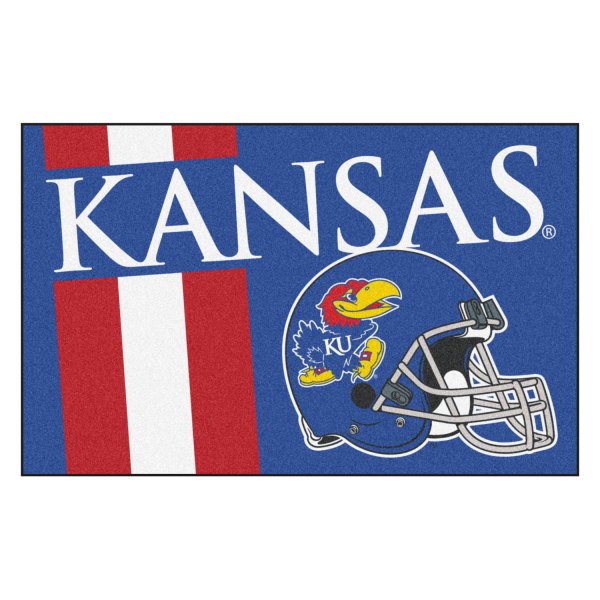 FanMats® - University of Kansas 19" x 30" Nylon Face Uniform Starter Mat with Football Helmet with Wordmark & Stripe