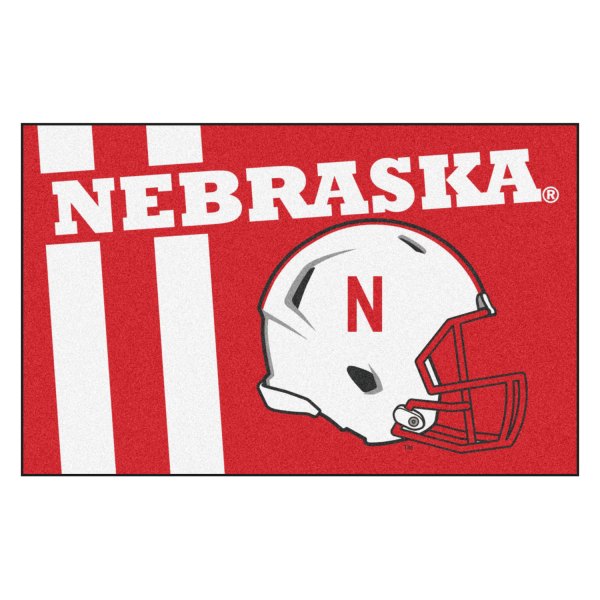 FanMats® - University of Nebraska 19" x 30" Nylon Face Uniform Starter Mat with Football Helmet with Wordmark & Stripe