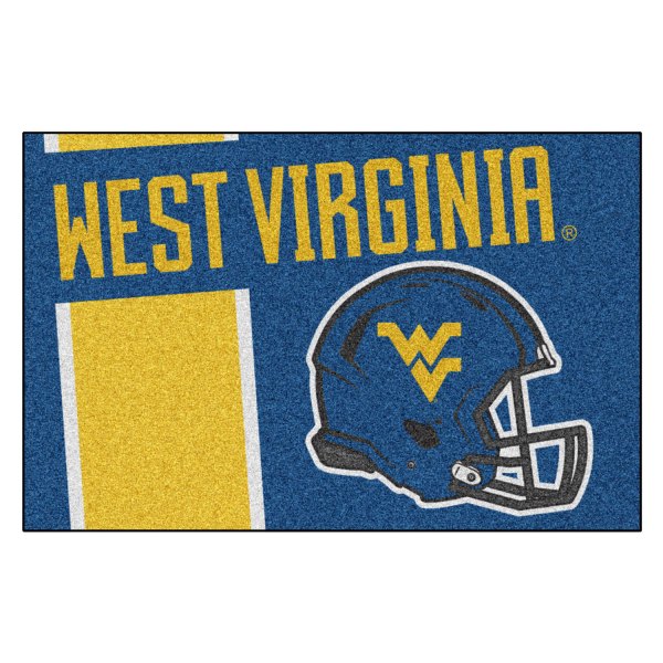 FanMats® - West Virginia University 19" x 30" Nylon Face Uniform Starter Mat with Football Helmet with Wordmark & Stripe