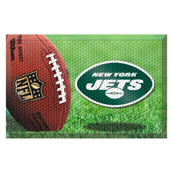 FanMats® - New York Jets 19" x 30" Rubber Scraper Door Mat with "Oval NY Jets" Logo