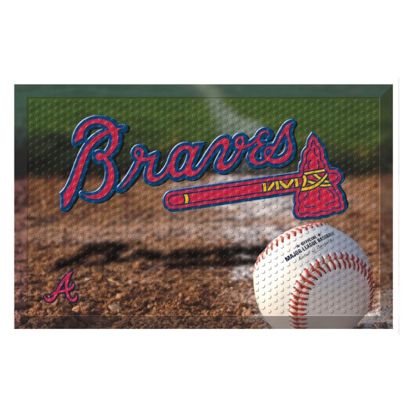 FanMats® - Atlanta Braves 19" x 30" Rubber Scraper Door Mat with "Braves Script with Tomahawk" Logo