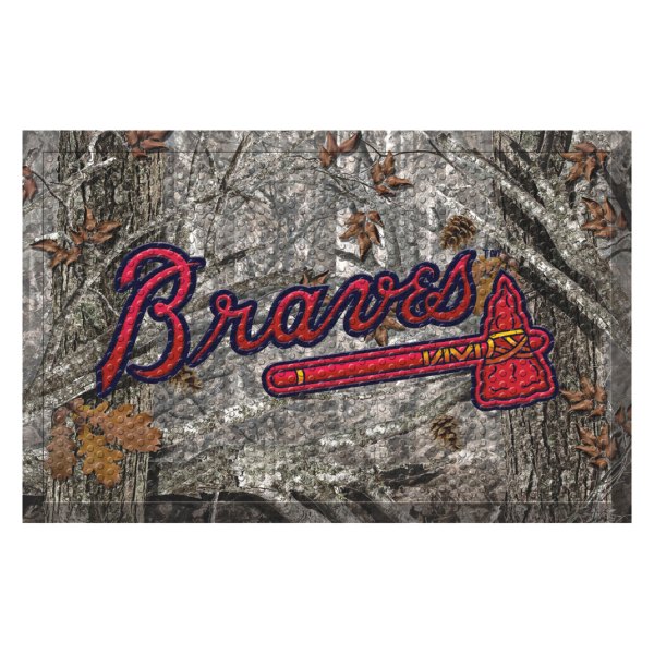 FanMats® - "Camo" Atlanta Braves 19" x 30" Rubber Scraper Door Mat with "Braves Script with Tomahawk" Logo