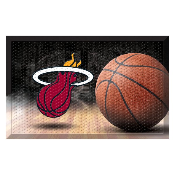 FanMats® - Miami Heat 19" x 30" Rubber Scraper Door Mat with "Flaming Basketball" Logo