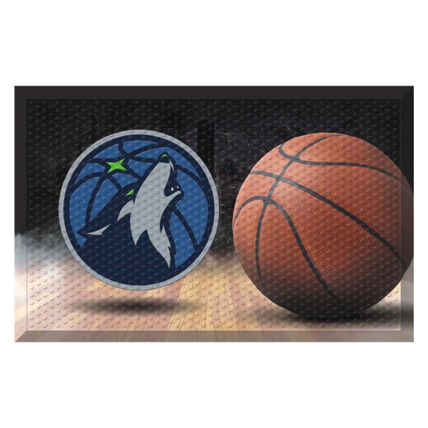 FanMats® - Minnesota Timberwolves 19" x 30" Rubber Scraper Door Mat with "Basketball & Wolf" Partial Logo