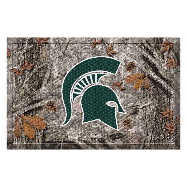 FanMats® - "Camo" Michigan State University 19" x 30" Rubber Scraper Door Mat with "Spartan Helmet" Logo