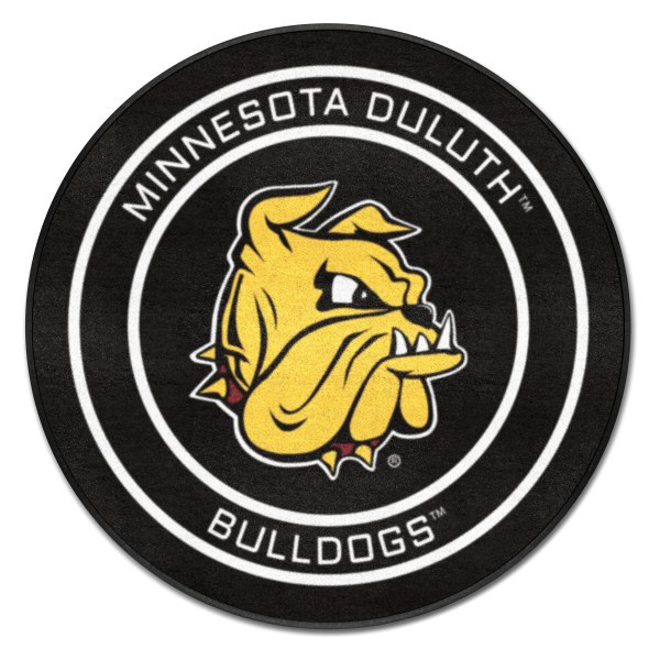FanMats® - University of Minnesota-Duluth 27" Dia Nylon Face Hockey Puck Floor Mat with "Champ the Bulldog" Logo
