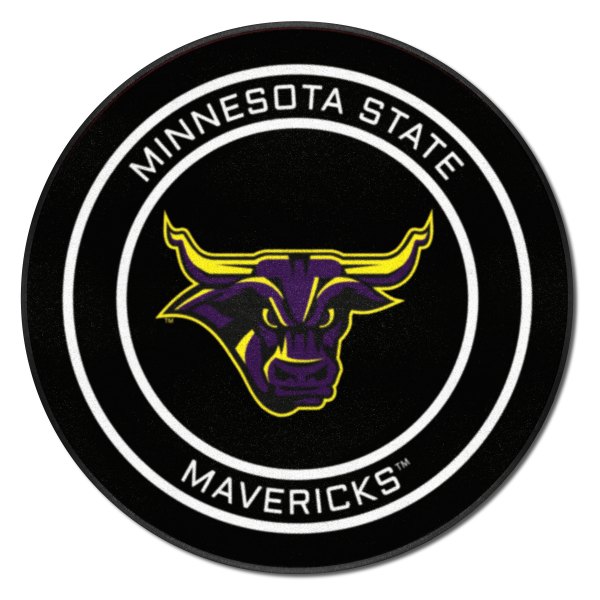 FanMats® - Minnesota State University (Mankato) 27" Dia Nylon Face Hockey Puck Floor Mat with "MSU & Maverick" Logo