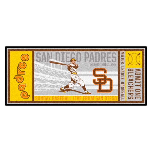 FanMats® - Cooperstown Retro Collection 1969 San Diego Padres 30" x 72" Nylon Face Retro Ticket Runner Mat
