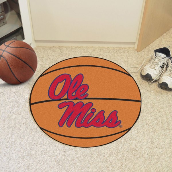 FanMats® - University of Mississippi (Ole Miss) 27" Dia Nylon Face Basketball Ball Floor Mat with "Ole Miss" Script Logo