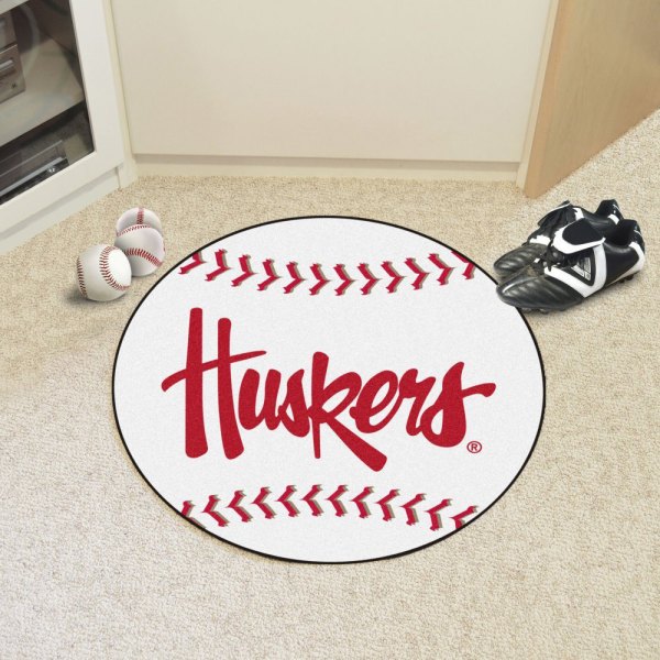 FanMats® - University of Nebraska 27" Dia Nylon Face Baseball Ball Floor Mat with "Huskers" Logo
