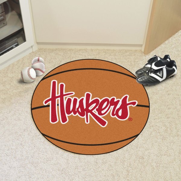 FanMats® - University of Nebraska 27" Dia Nylon Face Basketball Ball Floor Mat with "Huskers" Logo