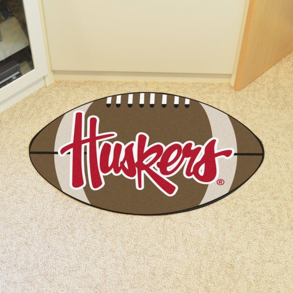 FanMats® - University of Nebraska 20.5" x 32.5" Nylon Face Football Ball Floor Mat with "Huskers" Logo