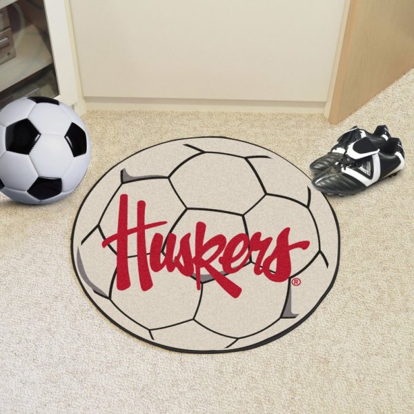 FanMats® - University of Nebraska 27" Dia Nylon Face Soccer Ball Floor Mat with "Huskers" Logo