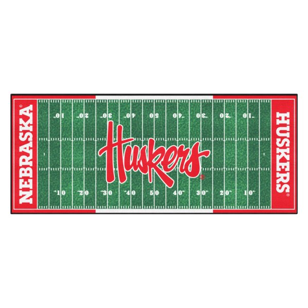 FanMats® - University of Nebraska 30" x 72" Nylon Face Football Field Runner Mat with "Huskers" Logo