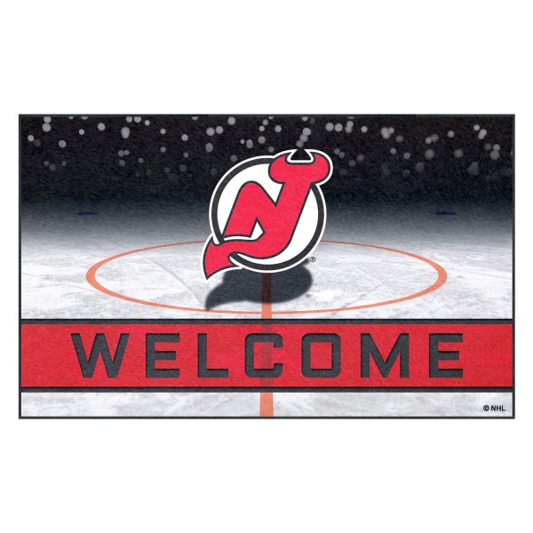 FanMats® - New Jersey Devils 18" x 30" Crumb Rubber Door Mat with "NJ Devil Horn" Logo