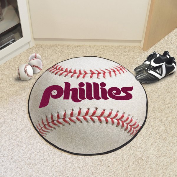 FanMats® - Cooperstown Retro Collection 1987 Philadelphia Phillies Baseball Mat 27" Dia Nylon Face Retro Baseball Ball Floor Mat