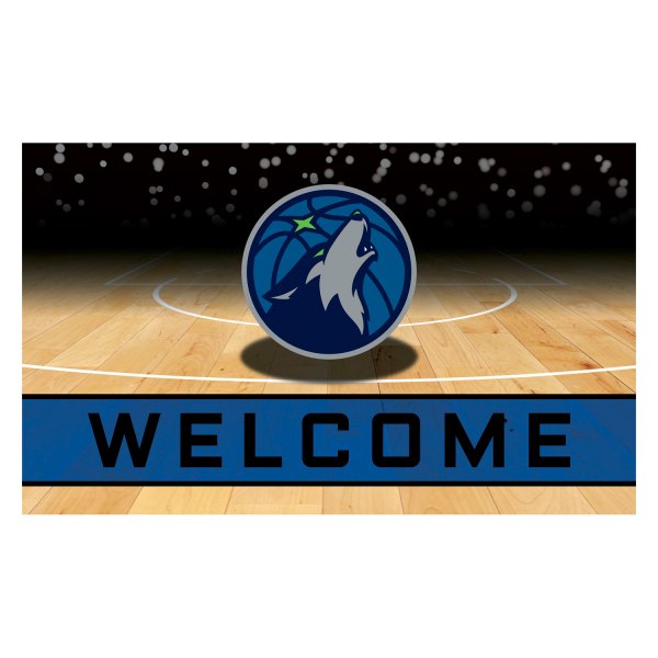 FanMats® - Minnesota Timberwolves 18" x 30" Crumb Rubber Door Mat with "Basketball & Wolf" Partial Logo
