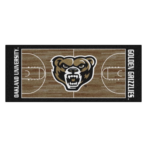 FanMats® - Oakland University 30" x 72" Nylon Face Basketball Court Runner Mat with "Grizzly Bear" Logo & Wordmark