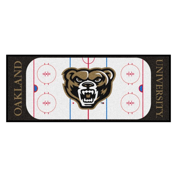 FanMats® - Oakland University 30" x 72" Nylon Face Hockey Rink Runner Mat with "Grizzly Bear" Logo & Wordmark
