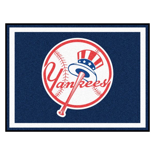 FanMats® - New York Yankees 96" x 120" Nylon Face Ultra Plush Floor Rug with "Circular Baseball with Script Yankees & Hat" Logo