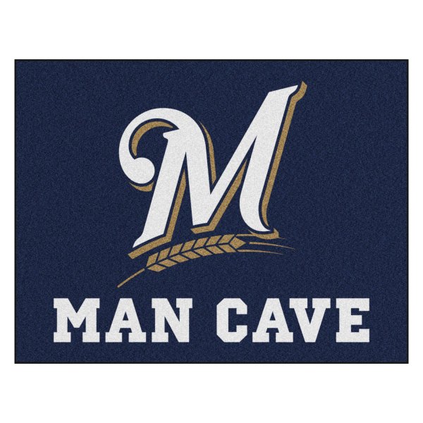 FanMats® - Milwaukee Brewers 33.75" x 42.5" Nylon Face Man Cave All-Star Floor Mat with "Circular Milwaukee Brewers with Wheat" Logo