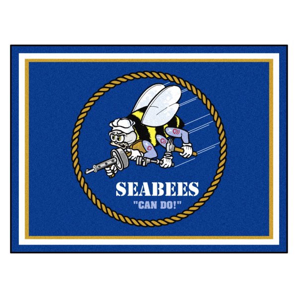 FanMats® - U.S. Navy 96" x 120" Nylon Face Ultra Plush Floor Rug with "Seabees" Logo
