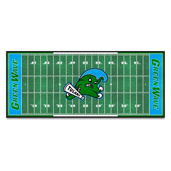 FanMats® - Tulane University 30" x 72" Nylon Face Football Field Runner Mat with "Angry Wave" Primary Logo & Wordmark