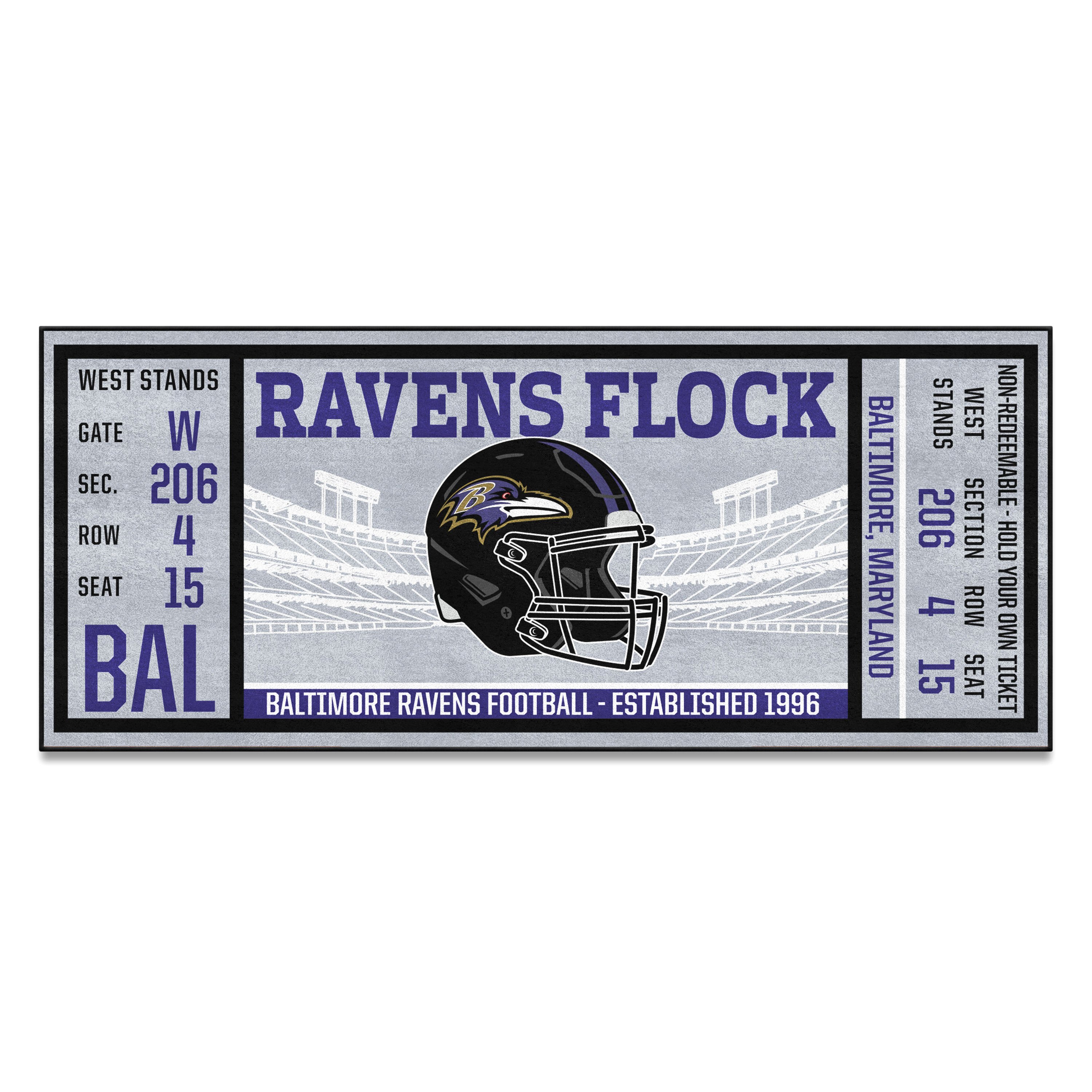 : FANMATS 23112 Baltimore Ravens Ticket Design Runner Rug -  30in. x 72in. | Sports Fan Area Rug, Home Decor Rug and Tailgating Mat :  Sports