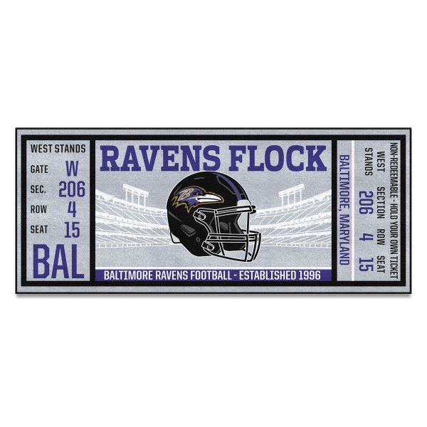 FanMats® - Baltimore Ravens 30" x 72" Nylon Face Ticket Runner Mat with "Raven" Logo