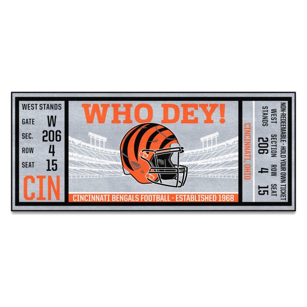 FanMats® - Cincinnati Bengals 30" x 72" Nylon Face Ticket Runner Mat with "Striped B" Logo