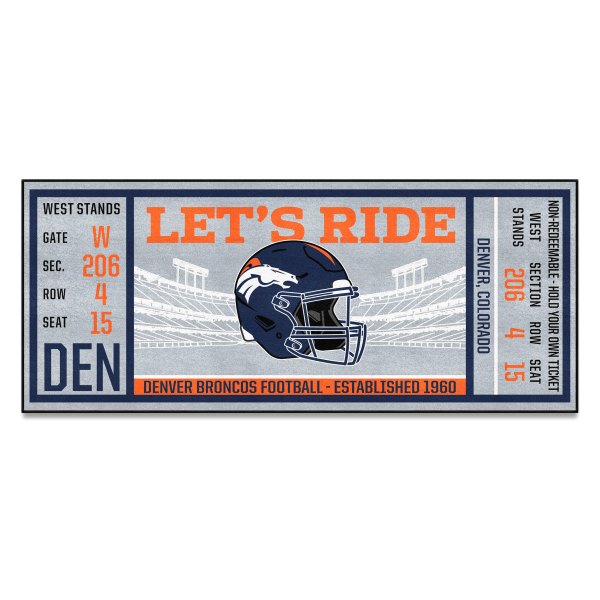 FanMats® - Denver Broncos 30" x 72" Nylon Face Ticket Runner Mat with "Bronco" Logo