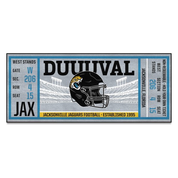 FanMats® - Jacksonville Jaguars 30" x 72" Nylon Face Ticket Runner Mat with "Jaguar" Logo